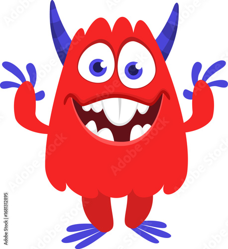 Cartoon funny monster character design with funny face expression. Halloween vector illustration 