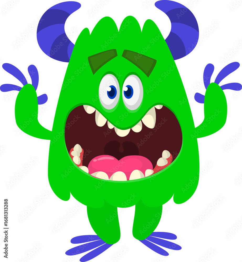 Fototapeta premium Cartoon funny monster character design with funny face expression. Halloween vector illustration 