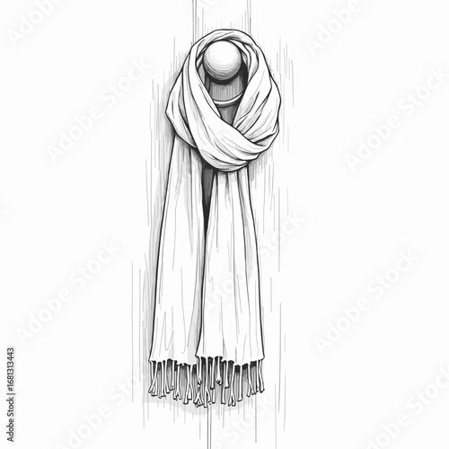 Scarf hanging on doorknob in minimalist outline drawing style  