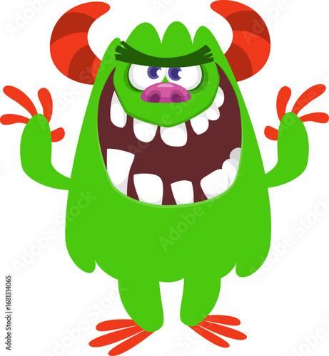Cartoon funny monster character design with funny face expression. Halloween vector illustration 