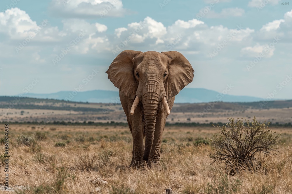 Fototapeta premium Solitary elephant roaming barren terrain