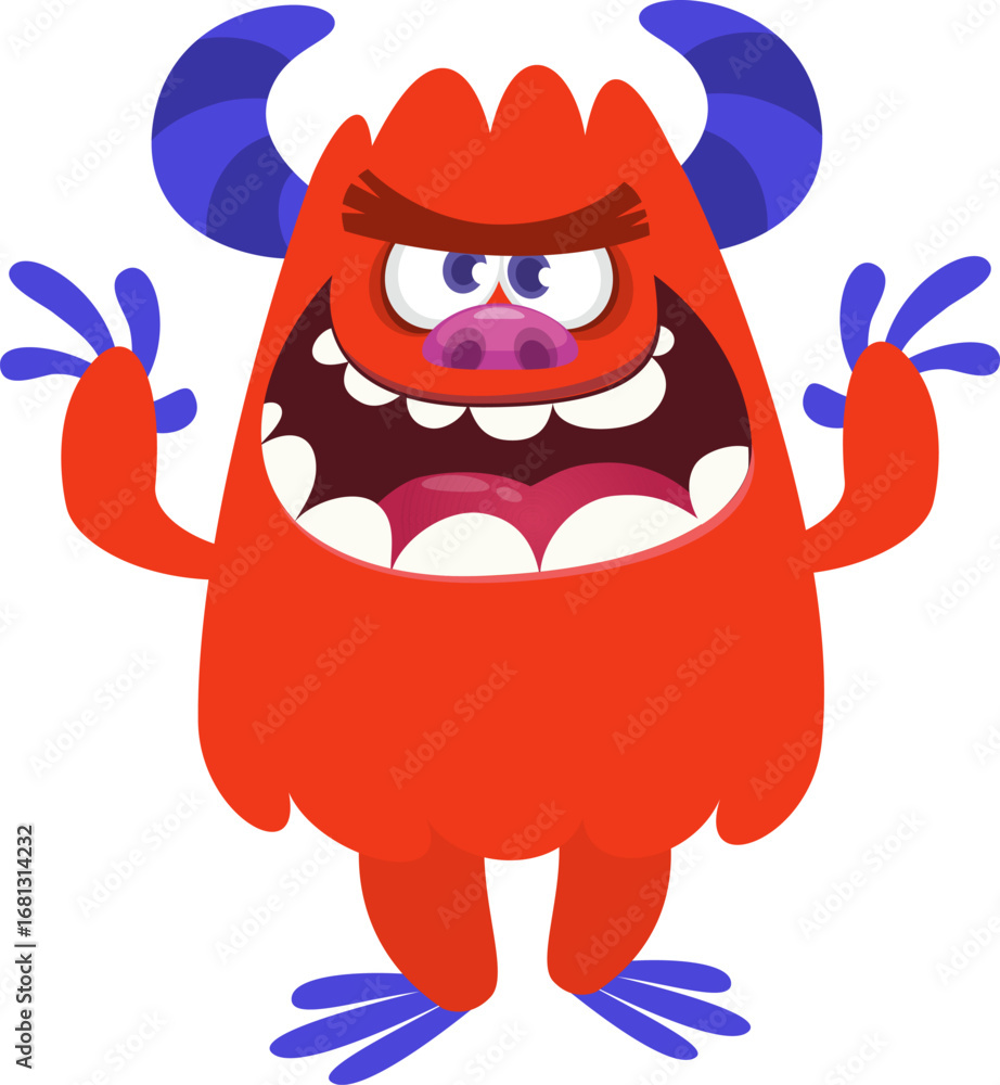 Naklejka premium Cartoon funny monster character design with funny face expression. Halloween vector illustration 