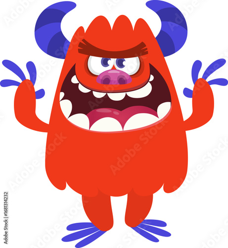 Cartoon funny monster character design with funny face expression. Halloween vector illustration 