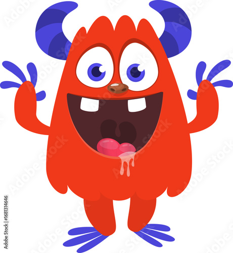 Cartoon funny monster character design with funny face expression. Halloween vector illustration 
