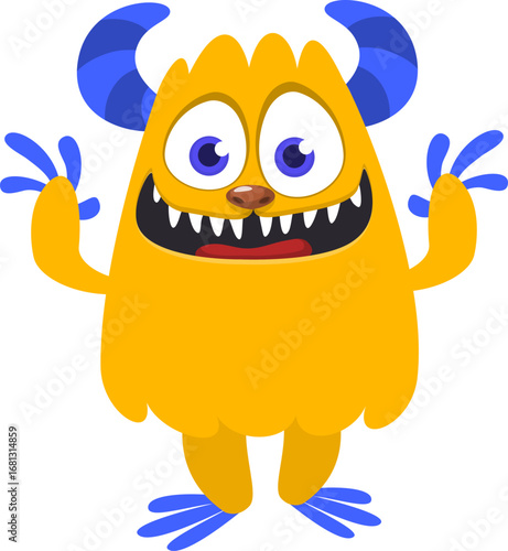 Cartoon funny monster character design with funny face expression. Halloween vector illustration 