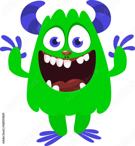 Cartoon funny monster character design with funny face expression. Halloween vector illustration 