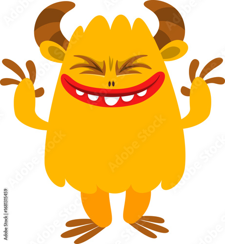 Cartoon funny monster character design with funny face expression. Halloween vector illustration 