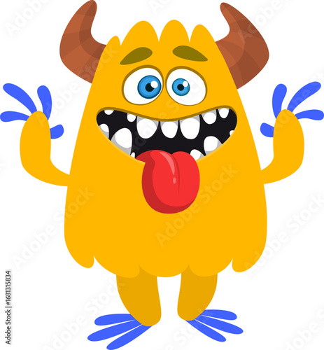 Cartoon funny monster character design with funny face expression. Halloween vector illustration 