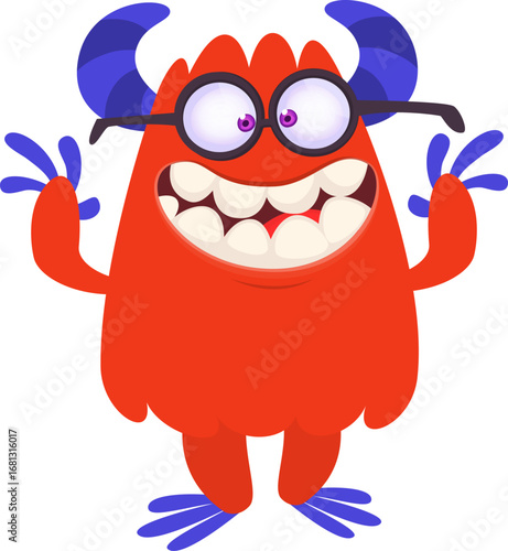 Cartoon funny monster character design with funny face expression. Halloween vector illustration 