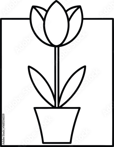 Vector art of a simple, clean line art illustration of a tulip in a pot, isolated on a, perfect for graphic design and botanical themes