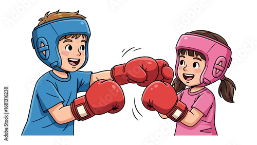 Young Boxers Training: Capturing a vibrant depiction of two young boxers training, with focused expressions and a burst of dynamic energy.