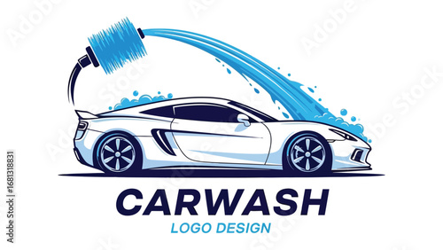 Carwash Logo: An artistic representation of a sleek car being cleaned by a carwash system, conveying efficiency, cleanliness, and automotive care. 