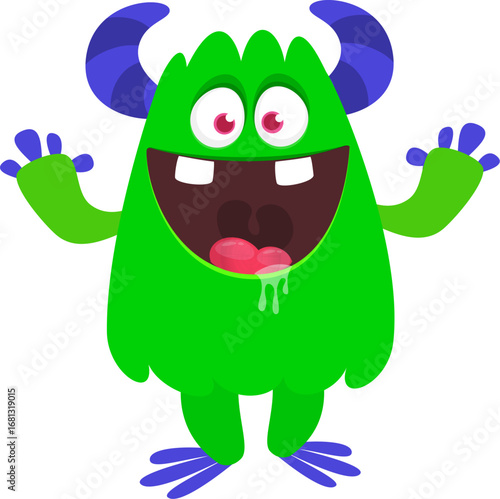 Cartoon funny monster character design with funny face expression. Halloween vector illustration 
