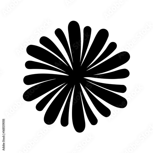 Black silhouette of firework explosion burst - Minimal black silhouette of a circular firework burst, symbolizing celebration, parties, festivals, holidays, pyrotechnics, and festive entertainment.
