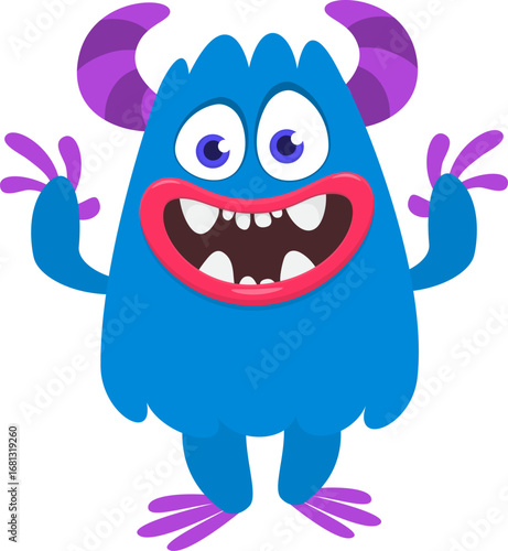 Cartoon funny monster character design with funny face expression. Halloween vector illustration 