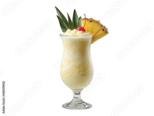 Freshly made pineapple pina colada drink glass isolated on transparent White background png