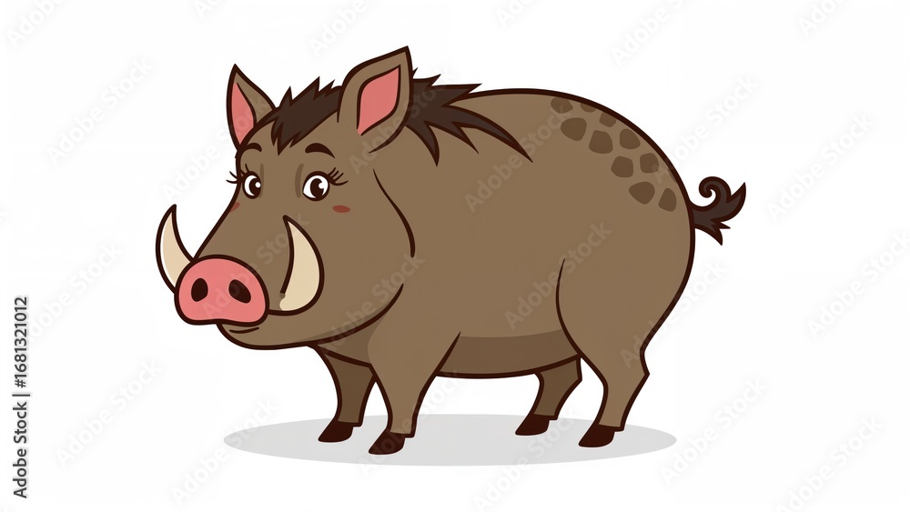 Obraz premium Cartoonish flat illustration of a wild boar