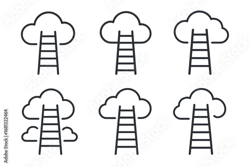 Set of minimalist clouds with ladders icons symbolizing aspiration and dreams