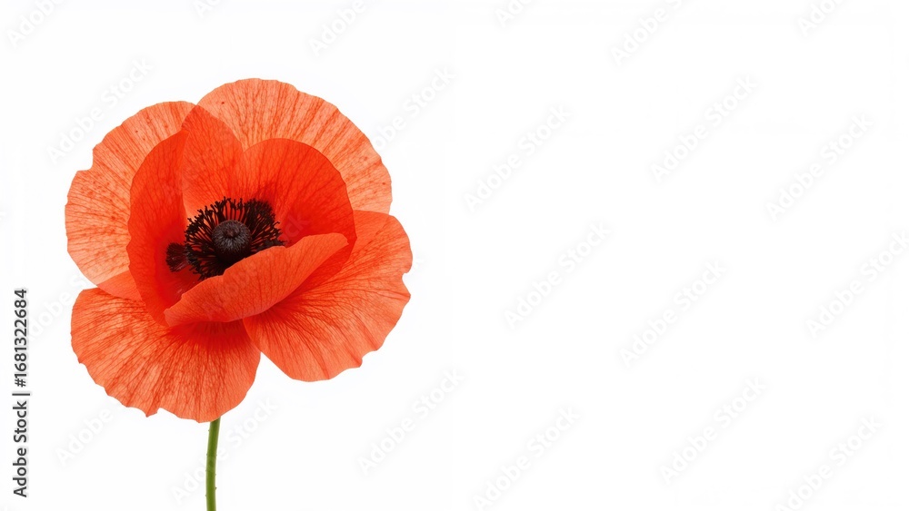 Obraz premium Red poppy bloom set on a white background, emblematic of remembrance and honoring.
