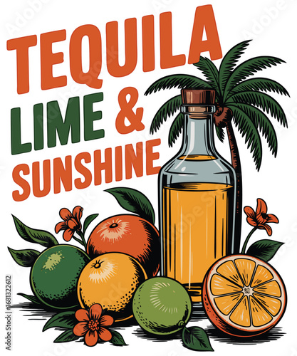 Sassy Tequila Advertisement with Hibiscus Flowers