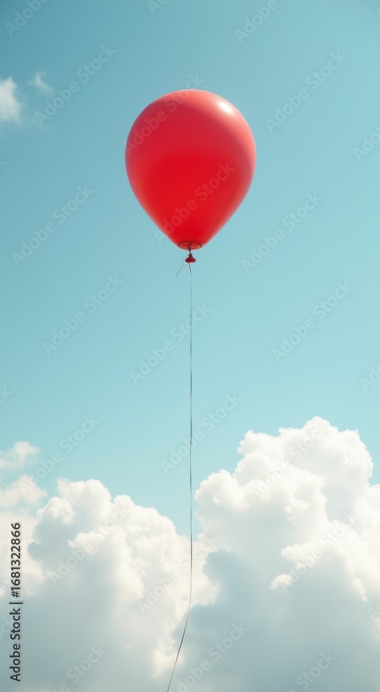 Fototapeta premium Red balloon being pulled by a string in the sky