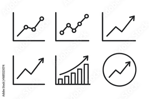 Collection of simple line graph icons showing upward trends