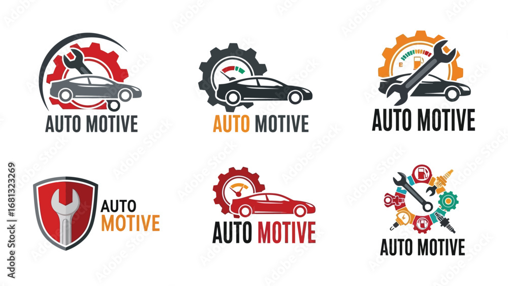 Naklejka premium Auto Motive Logos: Showcasing a series of meticulously crafted automotive logos, each a symbol of reliability, precision, and cutting-edge engineering, appealing to the sensibilities of mechanics.