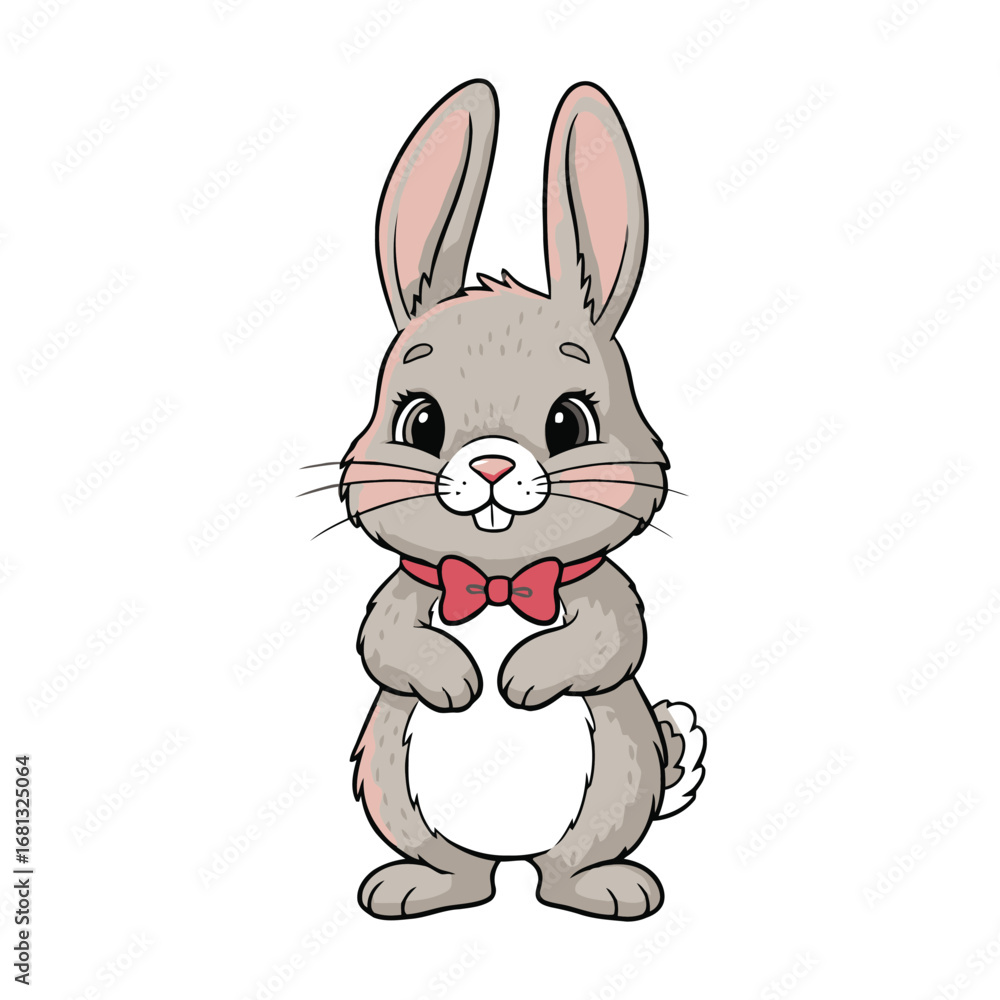 Fototapeta premium Charming Cartoon Bunny Character with Bow Tie Isolated Illustration