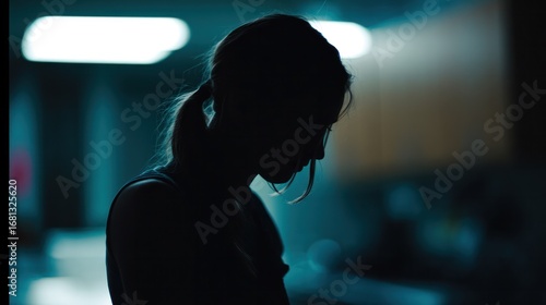 Person in shadowy light with a subtle aura, portraying secrecy and emotion.