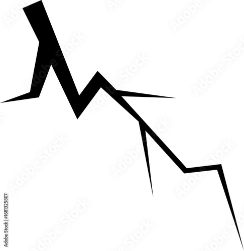 "Broken crack floor icon representing structural damage, symbol of destruction and fracture, minimal black vector design showing cracked surface, abstract shattered ground effect for industry themes,