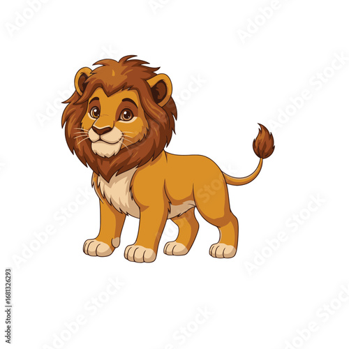 Adorable Lion Cub Cartoon Style Isolated on White Background