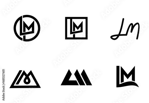 LM Monogram Logo Designs Set. Collection of stylized lettermark logos featuring initials L and M, suitable for branding and corporate identity.