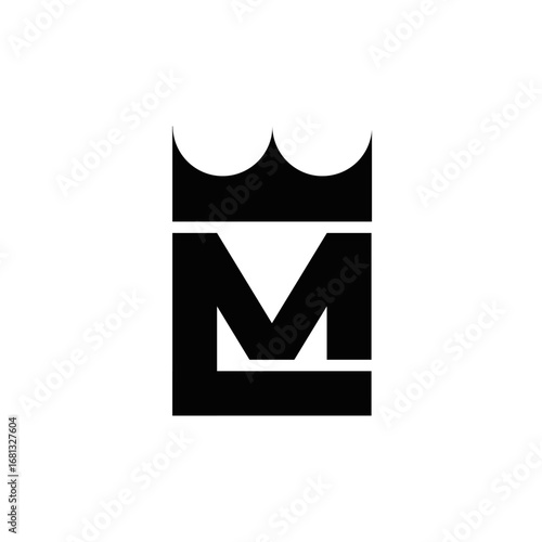Minimalist Black and White Crown and LM Letter Monogram Logo for Branding Design