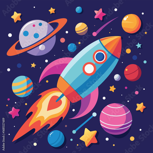 seamless pattern with space rocket