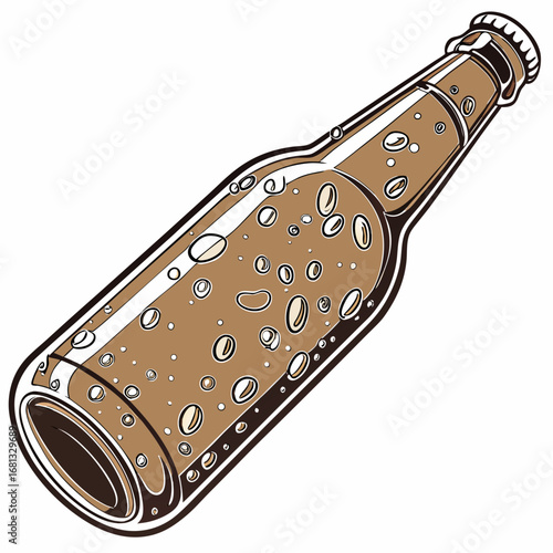 A refreshing glass bottle filled with a bubbly brown beverage perfect for a cool drink