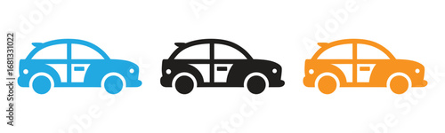 Discover vibrant stylized car icons in blue black and orange perfect for conveying modern transport and automotive concepts across your designs.