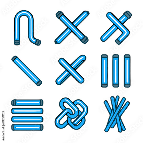 Vector neon overlapping bundle crisscross icon tubes bent stacked colorful tube