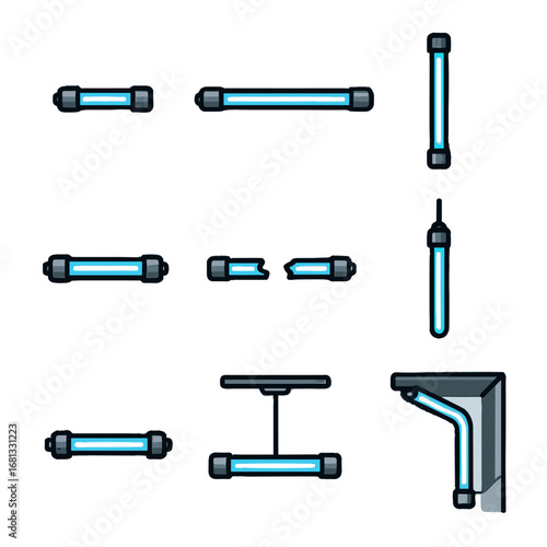 Broken icon long tube short thick neon corner ceiling vector