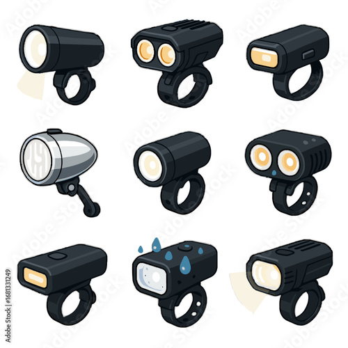 Bike compact commuter cycling icon polished bicycle road light lamp vector