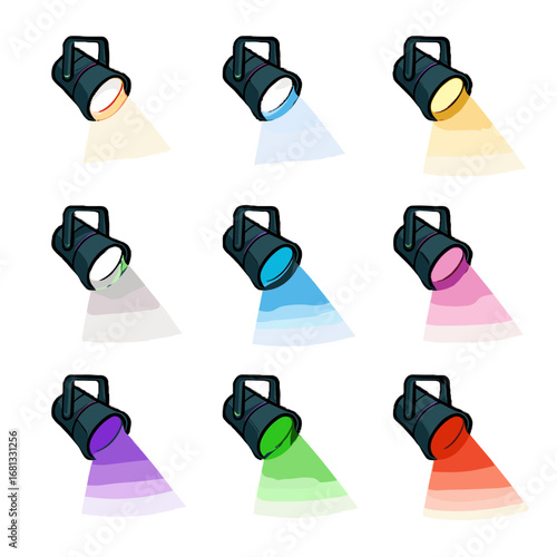 Warm vector colorful silver spotlight beam green white golden icon red grid
