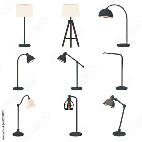 Floor adjustable industrial modern reading icon lamp tripod vector arc rustic