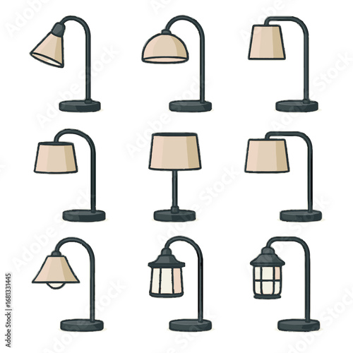 Set icon light vector illumination reading lamp energy stylish collection glow