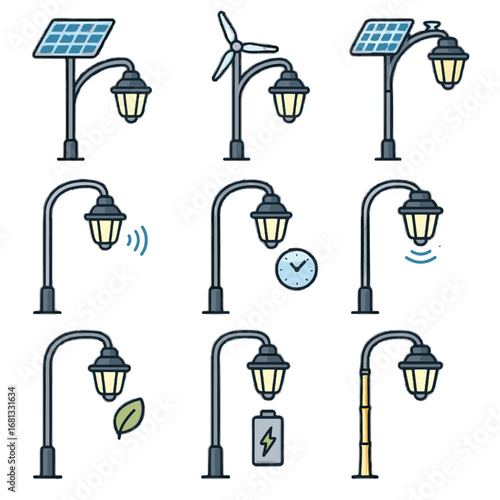 Lamps lamp rechargeable led vector battery icon solar panel bamboo innovative street