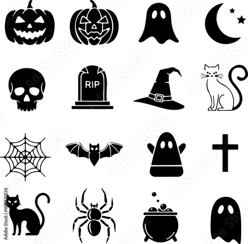 Halloween icon set collection of spooky vector symbols and illustrations