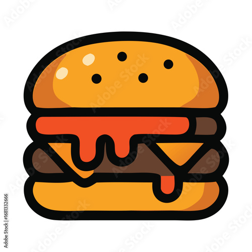 Hamburger dripping with sauce and melted cheese perfect for food blogs, restaurant menus, social media posts, and advertising campaigns.