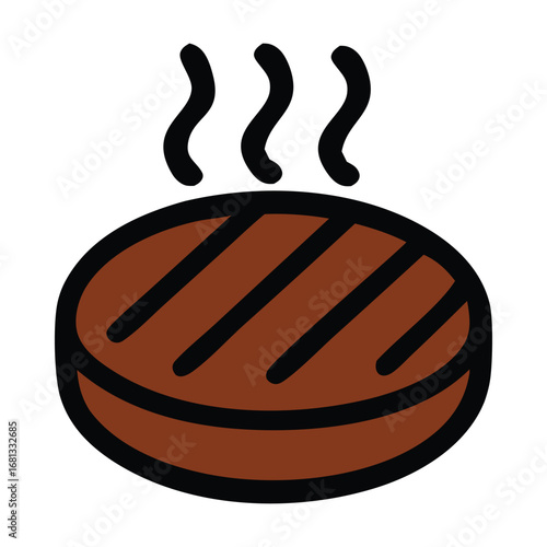 Steaming grilled burger patty with grill marks. Perfect for food blogs, restaurant menus, cooking websites, social media posts.