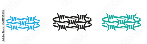 Dynamic barbed wire designs in various colors. Ideal for adding a bold, protective element to logos, websites, and social media graphics. Use for themes of security, freedom, or defiance, with a moder