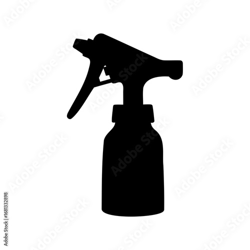Silhouette of Spray Bottle Icon - Black silhouette illustration of a spray bottle, symbolizing cleaning, gardening, sanitation, beauty care, household chores, and daily use.

