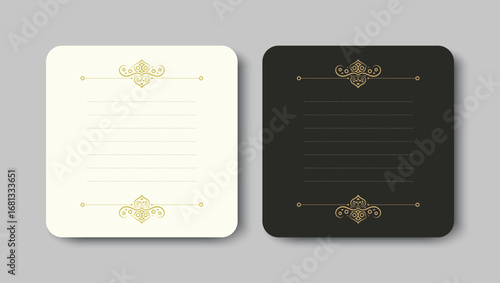 Elegant Outline Ornament Stationery Card with Line Guide and Golden Style