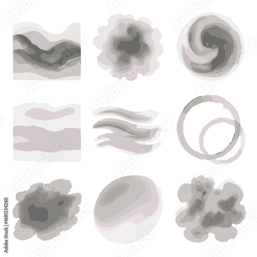 Uneven wash rings blended vector delicate pigment ink icon waves fades